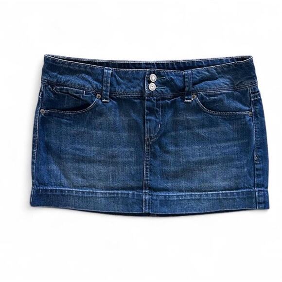 Y2K American Eagle Denim Mini Skirt Size 8 34” Waist Blue Embroidered - Picture 1 of 6